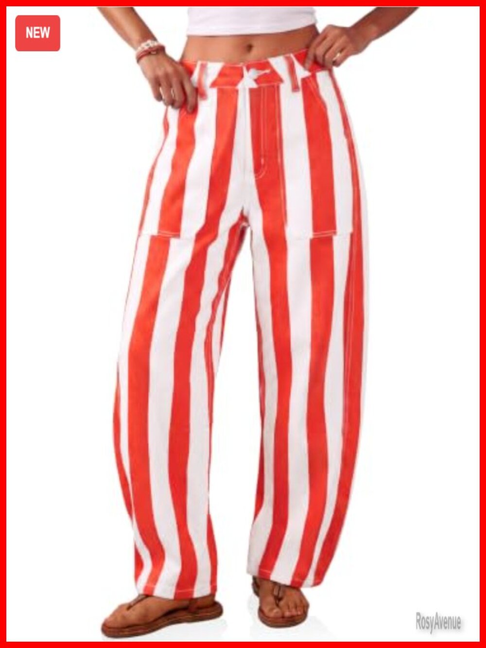 High Rise Barrel Leg Wide Leg Striped Jeans with Pockets